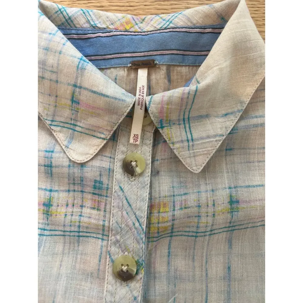 Free People Shore Vibes Plaid Long Sleeve Button Up